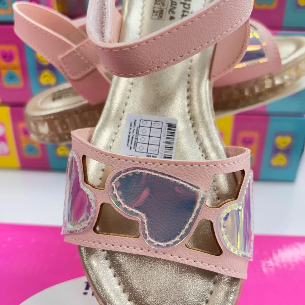 Pampili FeetCare Pink Iridescent Heart Sandals Glitter Sole Kids Size 13 US